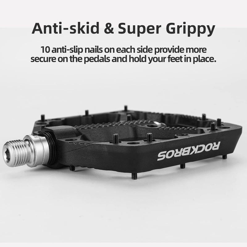 روكبروز دواسات دراجة جبلية مسطحة من روك بروس، مصنوعة من ألياف النايلون، مناسبة للدراجات الجبلية والطرق ودراجات بي إم إكس، لون أسود - Image 3